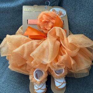 Orange Baby Dress with Headband and Shoes